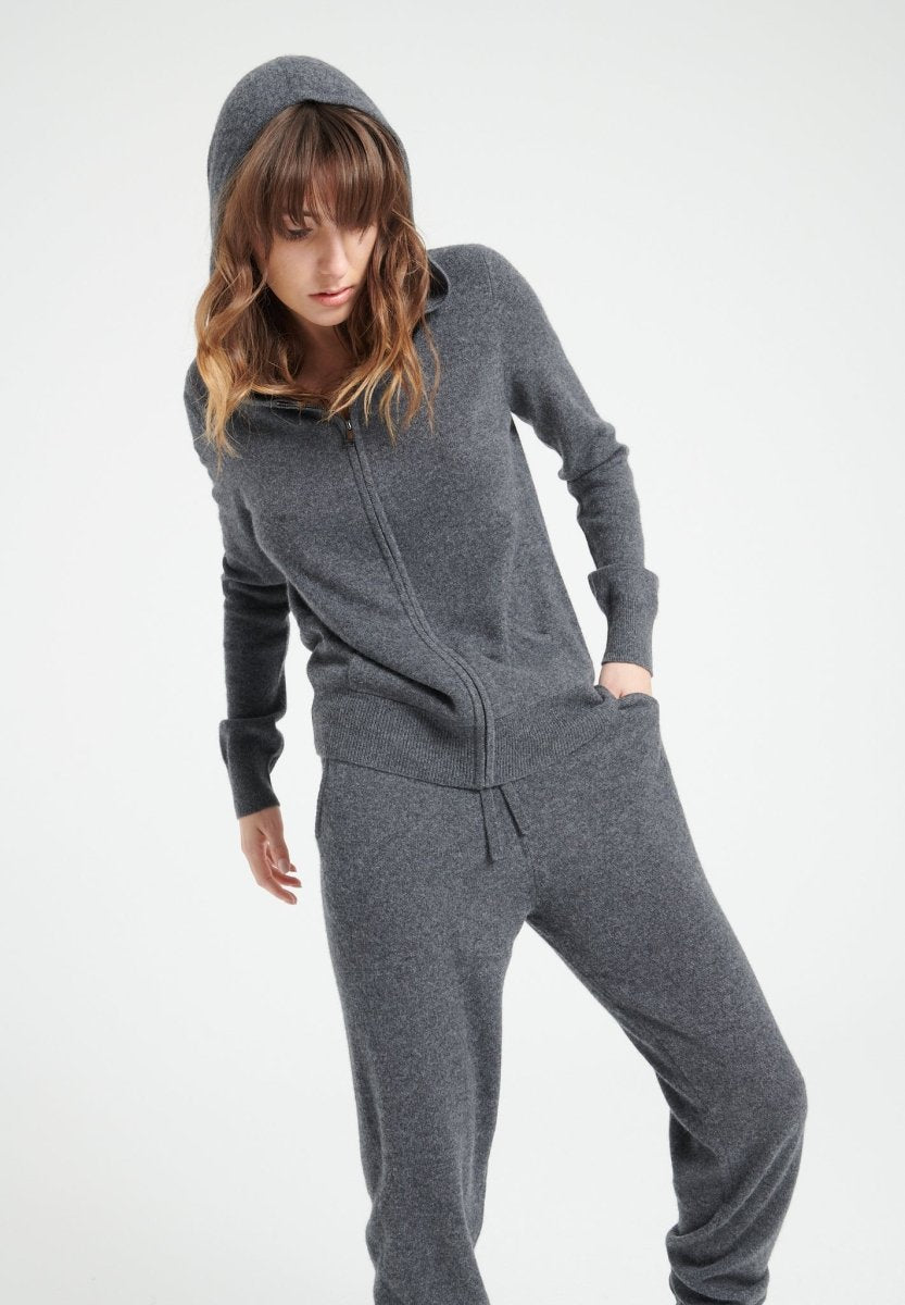 LILLY 8 Sweat à capuche zippé en cachemire gris anthracite - Studio cashmere8