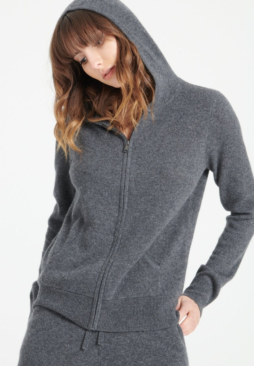 LILLY 8 Sweat à capuche zippé en cachemire gris anthracite - Studio cashmere8