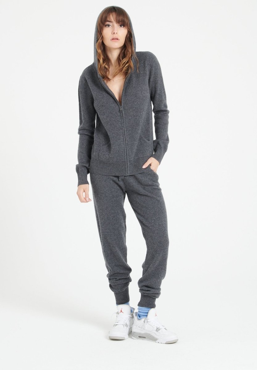 LILLY 8 Sweat à capuche zippé en cachemire gris anthracite - Studio cashmere8