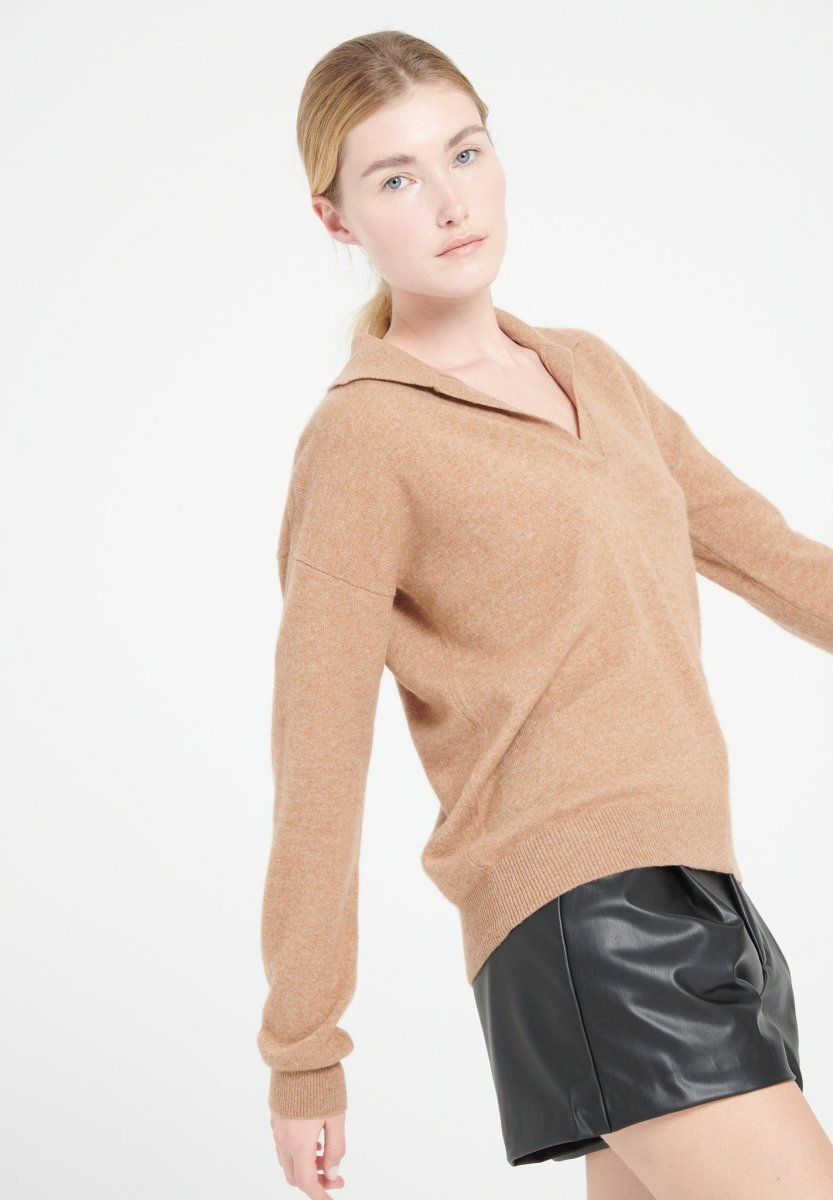 MIA 3 Polo manches longues en cachemire camel - Studio cashmere8