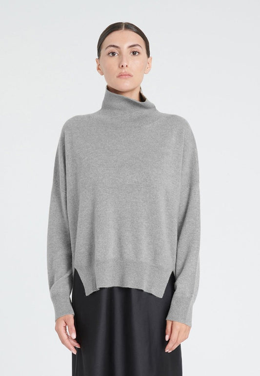 Pull col montant cachemire gris clair femme - ZAYA 13 - Studio cashmere8