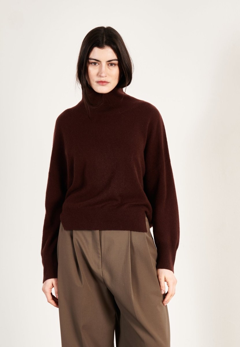 Pull col montant cachemire marron femme - ZAYA 13
