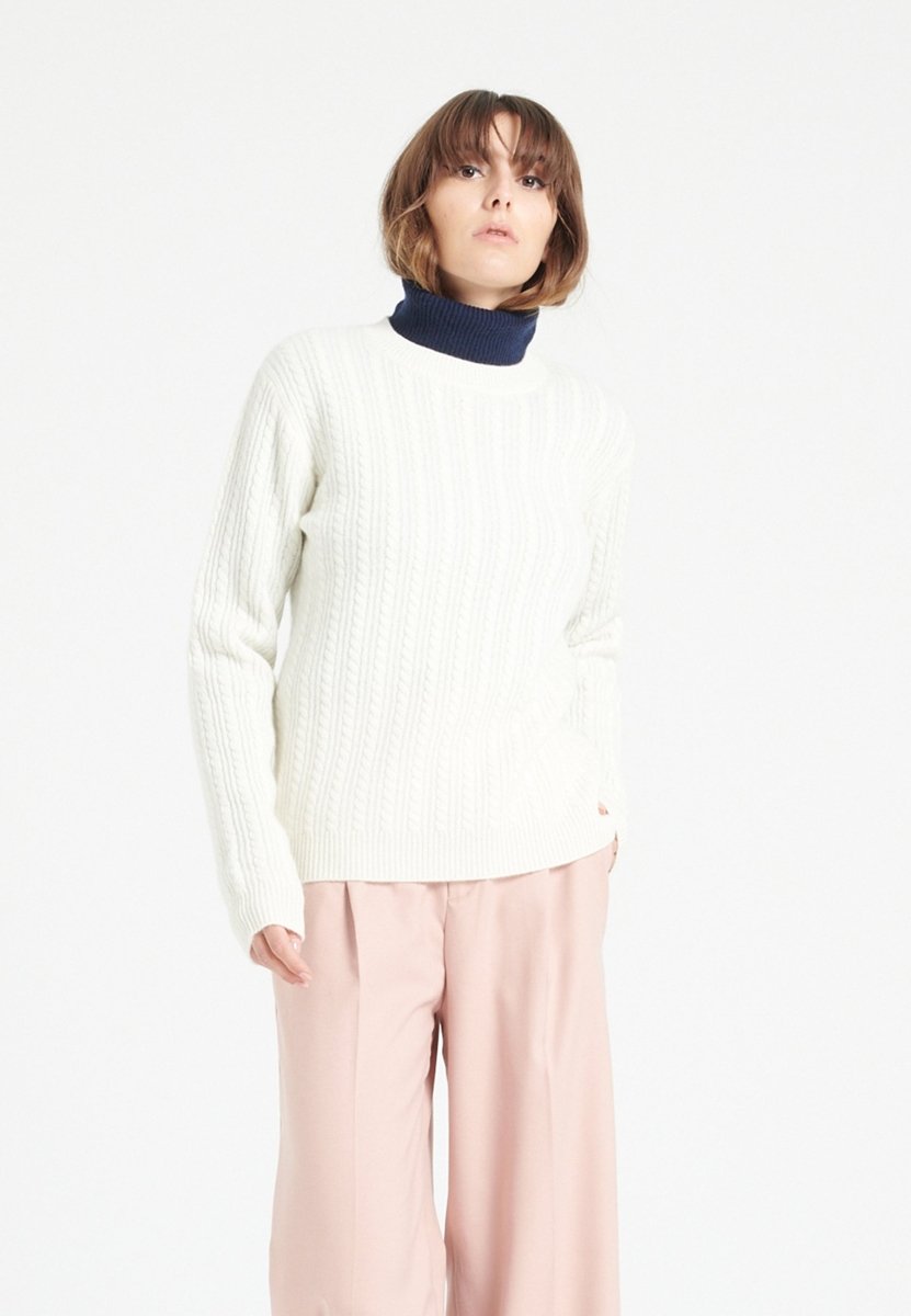 Pull col rond cachemire 4 fils écru femme - LILLY 29 - Studio cashmere8