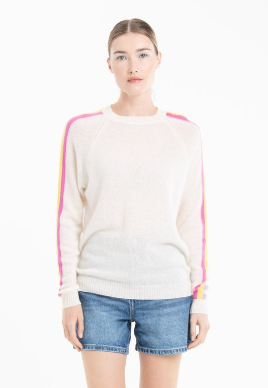 Pull col rond cachemire blanc écru/ rose/ jaune/ violet femme - KELLY 30 - Studio cashmere8