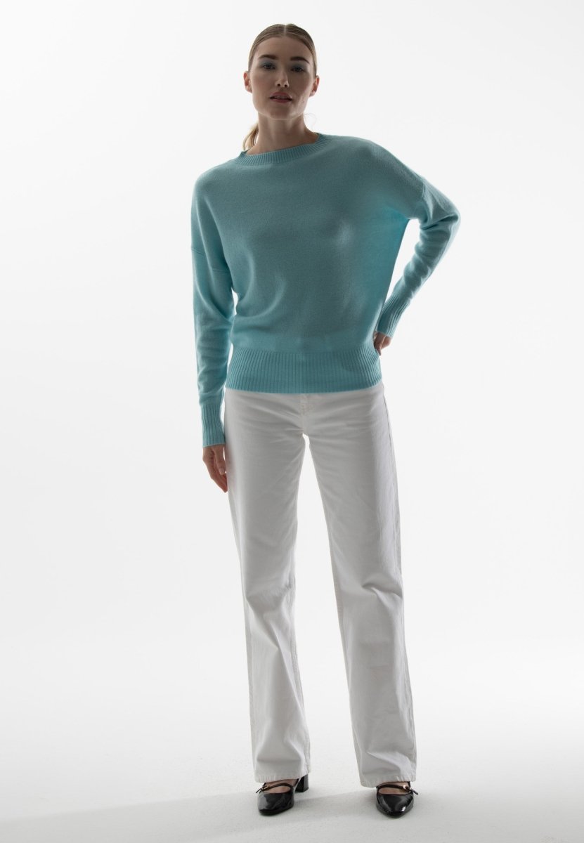 Pull col rond cachemire turquoise femme - RIA 2 - Studio cashmere8