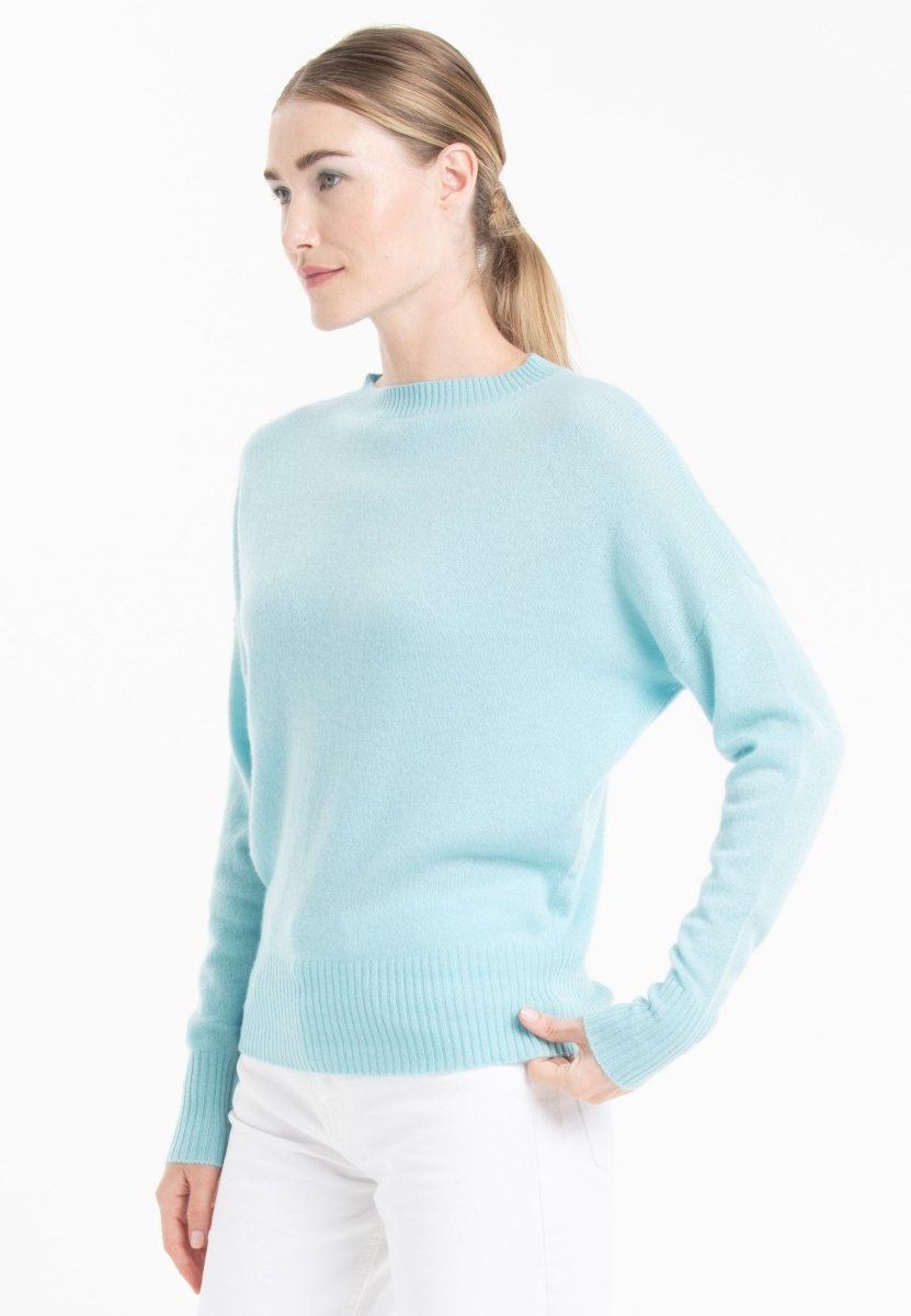 Pull col rond cachemire turquoise femme - RIA 2 - Studio cashmere8