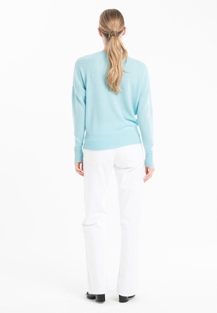 Pull col rond cachemire turquoise femme - RIA 2 - Studio cashmere8
