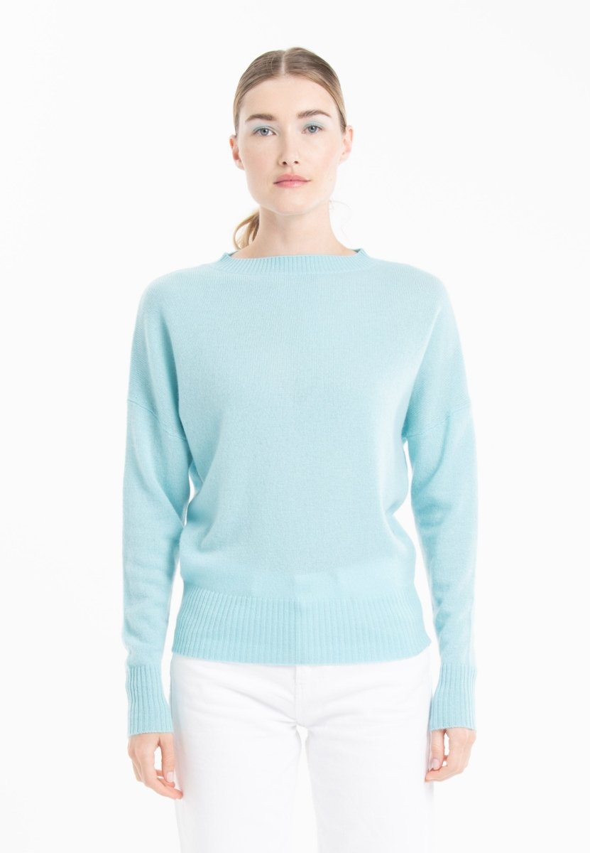 Pull col rond cachemire turquoise femme - RIA 2 - Studio cashmere8