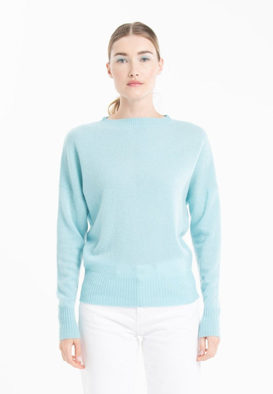 Pull col rond cachemire turquoise femme - RIA 2 - Studio cashmere8