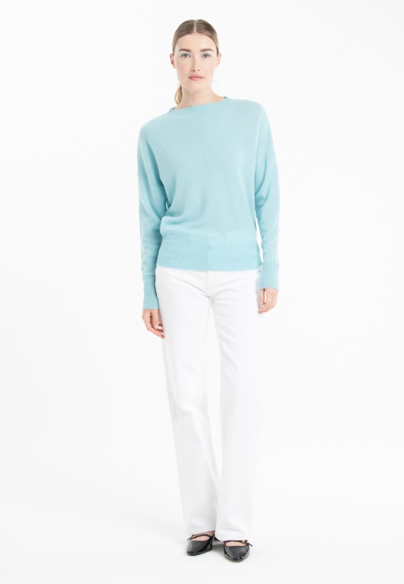 Pull col rond cachemire turquoise femme - RIA 2 - Studio cashmere8
