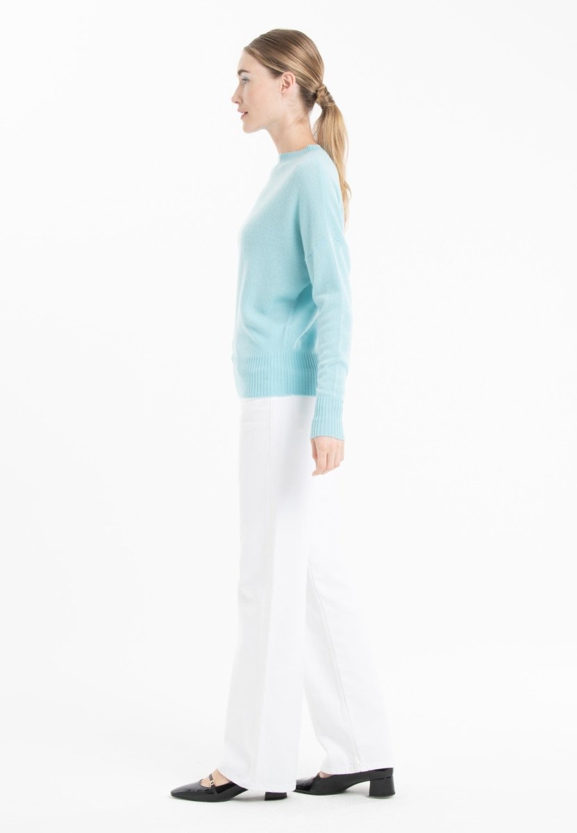 Pull col rond cachemire turquoise femme - RIA 2 - Studio cashmere8