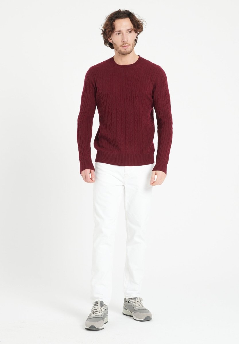 Pull col rond homme en cachemire rouge bordeaux - ZACH 5 - Studio cashmere8