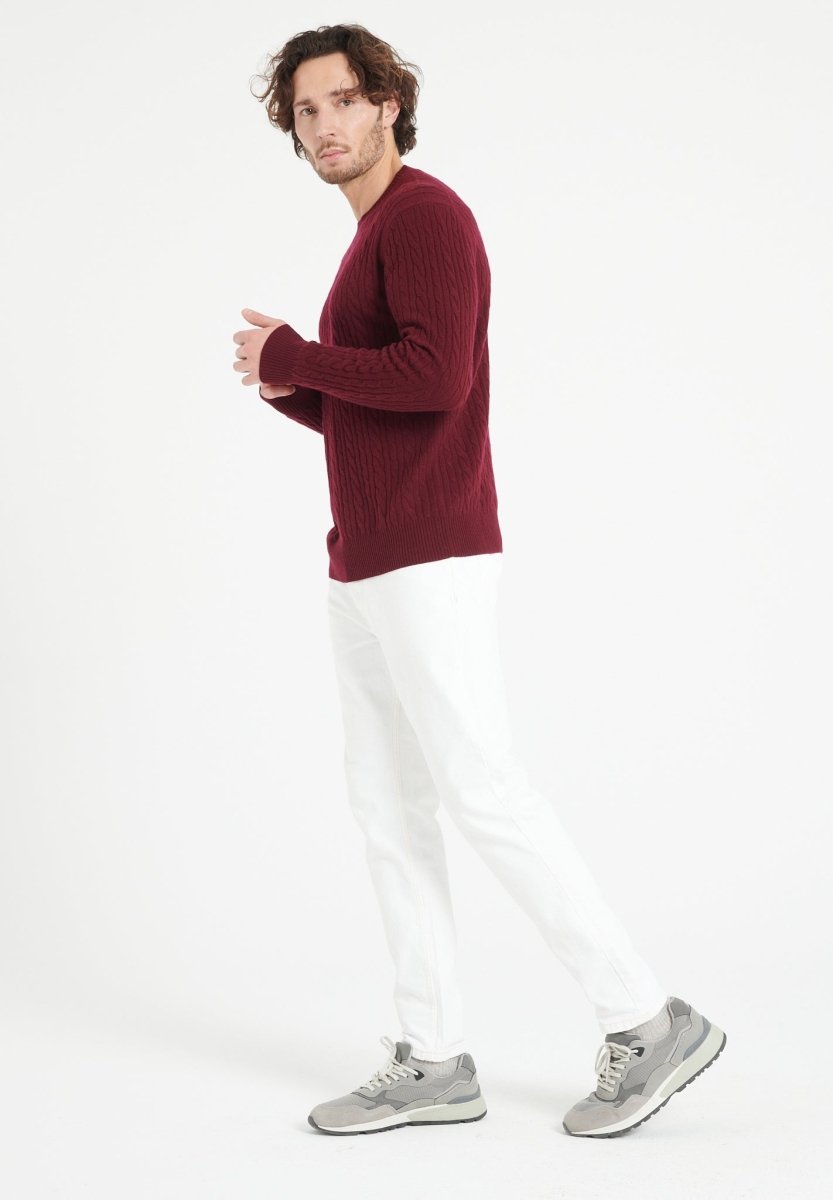 Pull col rond homme en cachemire rouge bordeaux - ZACH 5 - Studio cashmere8