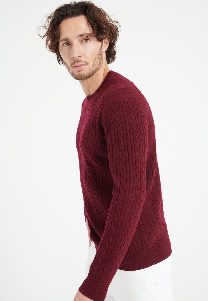 Pull col rond homme en cachemire rouge bordeaux - ZACH 5 - Studio cashmere8