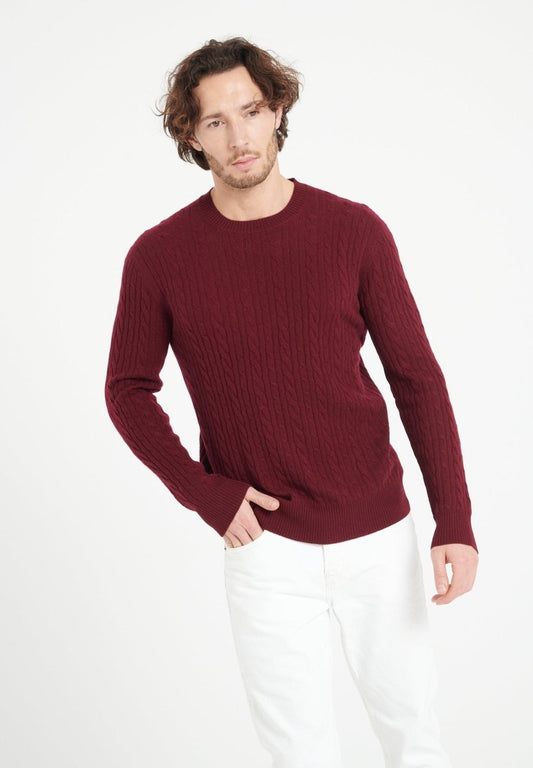 Pull col rond homme en cachemire rouge bordeaux - ZACH 5 - Studio cashmere8