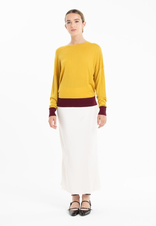 Pull col rond oversize ultrafin cachemire et laine jaune/rouge bordeaux femme - KELLY 3 - Studio cashmere8