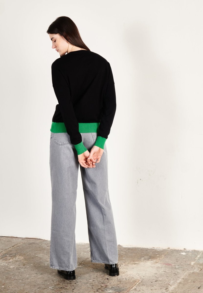 Pull col rond oversize ultrafin cachemire et laine noir/vert femme - KELLY 3 - Studio cashmere8