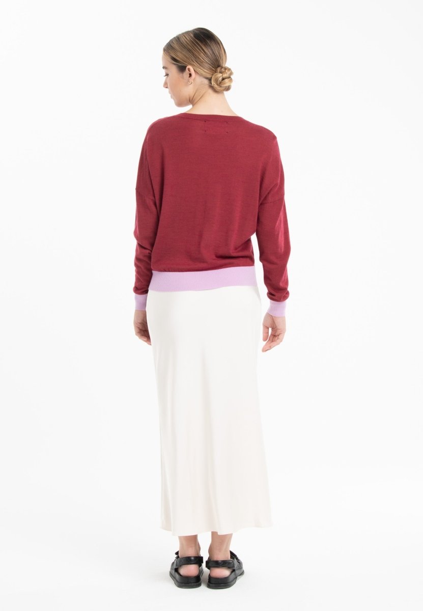 Pull col rond oversize ultrafin cachemire et laine rouge/lavande femme - KELLY 3 - Studio cashmere8