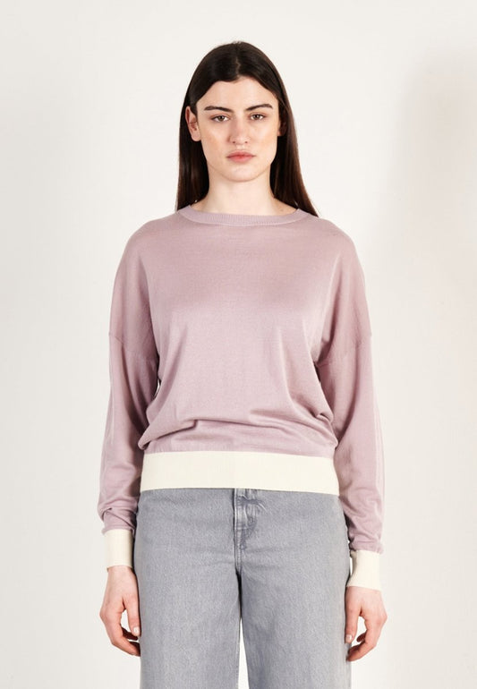 Pull col rond oversize ultrafin cachemire et laine violet/blanc femme - KELLY 3 - Studio cashmere8