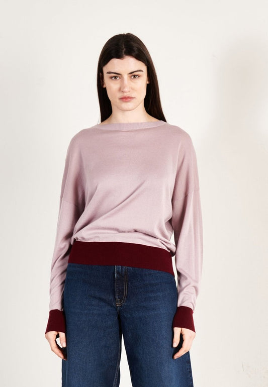 Pull col rond oversize ultrafin cachemire et laine violet/rouge bordeaux femme - KELLY 3 - Studio cashmere8