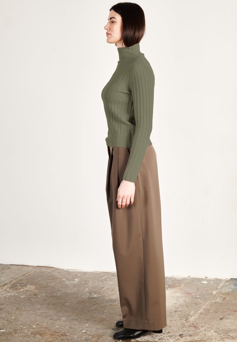 Pull col roulé cachemire kaki militaire femme - HANA 13 - Studio cashmere8