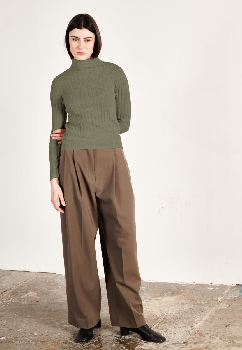 Pull col roulé cachemire kaki militaire femme - HANA 13 - Studio cashmere8