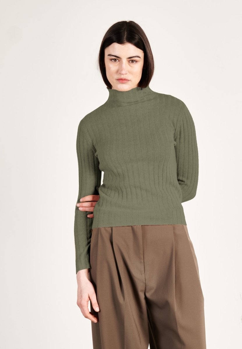 Pull col roulé cachemire kaki militaire femme - HANA 13 - Studio cashmere8