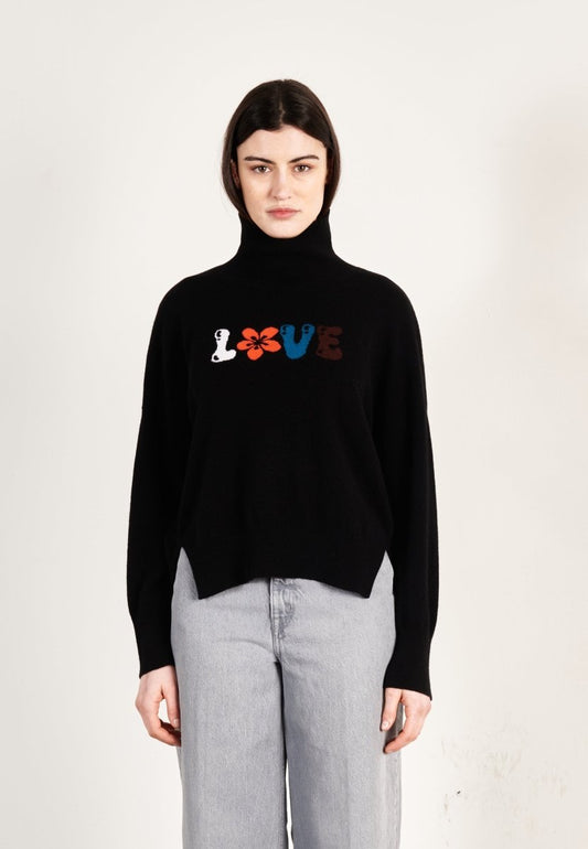 Pull col roulé cachemire noir love femme - HANA 14 - Studio cashmere8