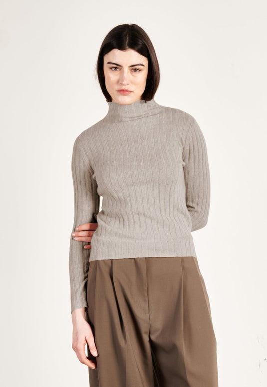 Pull col roulé cachemire taupe femme - HANA 13 - Studio cashmere8