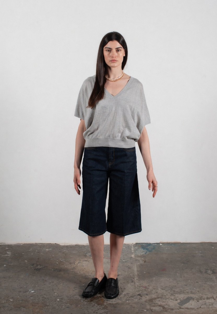Pull col V à manches chauve souris femme en cachemire & laine ultrafin gris - KELLY 6 - Studio cashmere8