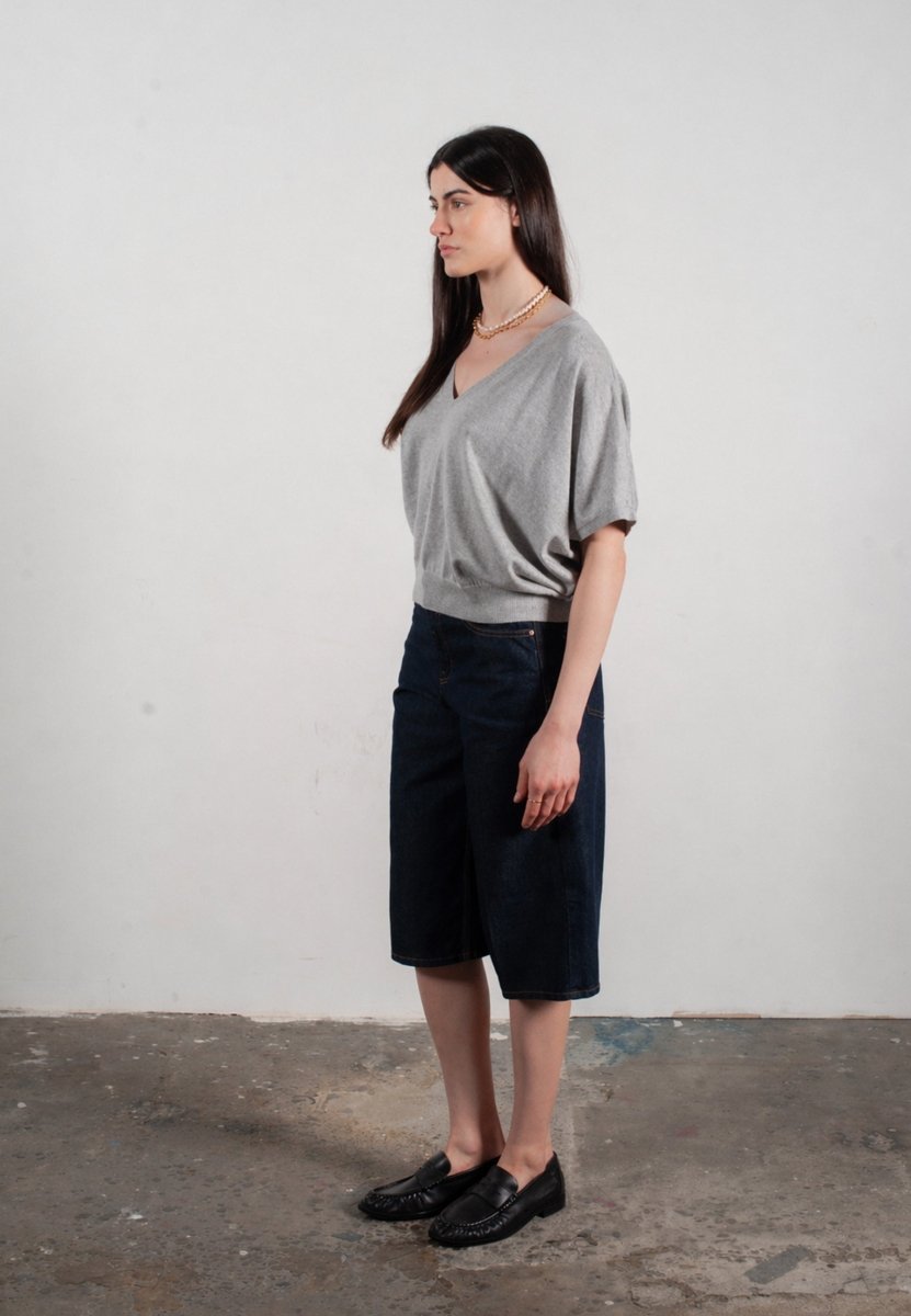 Pull col V à manches chauve souris femme en cachemire & laine ultrafin gris - KELLY 6 - Studio cashmere8