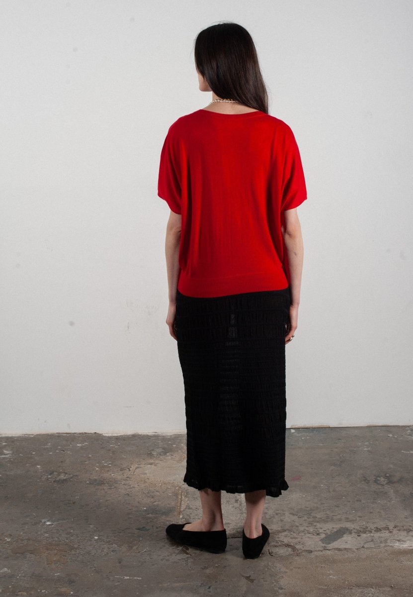 Pull col V à manches chauve souris femme en cachemire & laine ultrafin rouge - KELLY 6 - Studio cashmere8