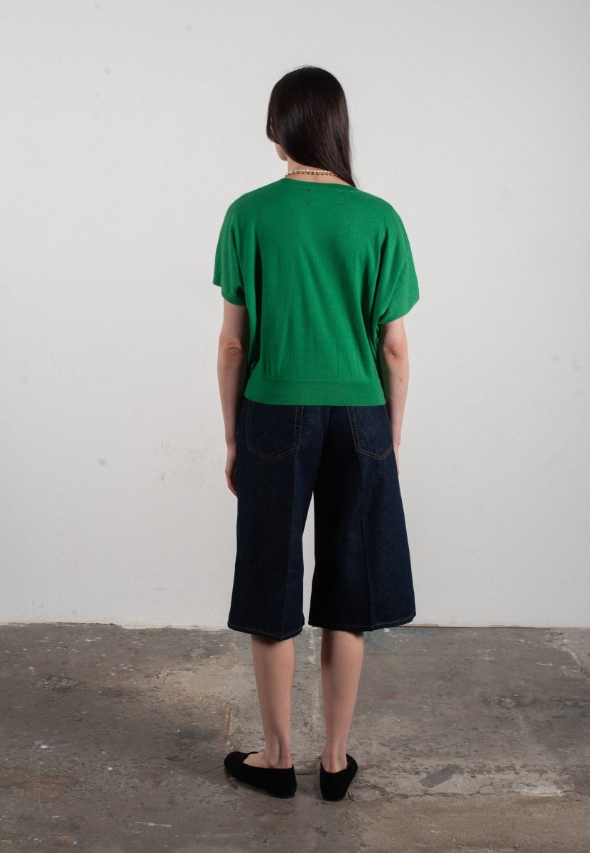 Pull col V à manches chauve souris femme en cachemire & laine ultrafin vert - KELLY 6 - Studio cashmere8