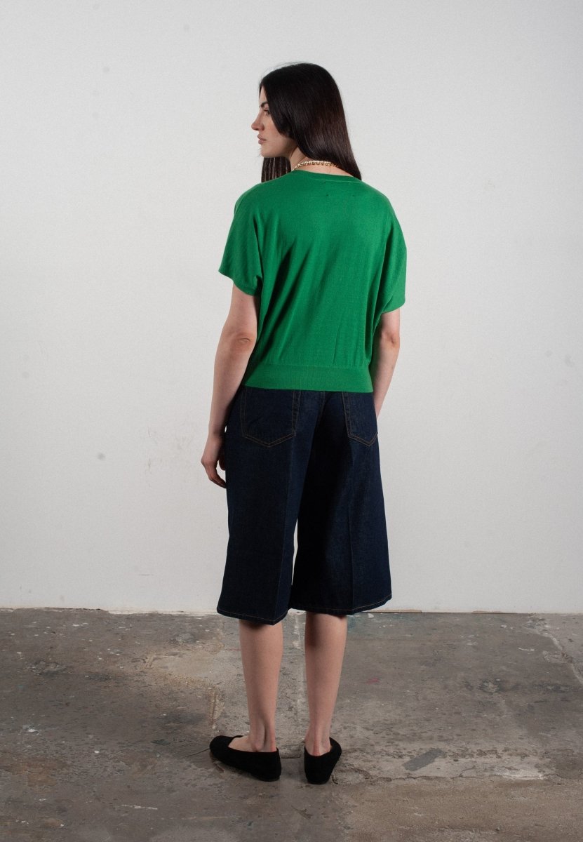 Pull col V à manches chauve souris femme en cachemire & laine ultrafin vert - KELLY 6 - Studio cashmere8