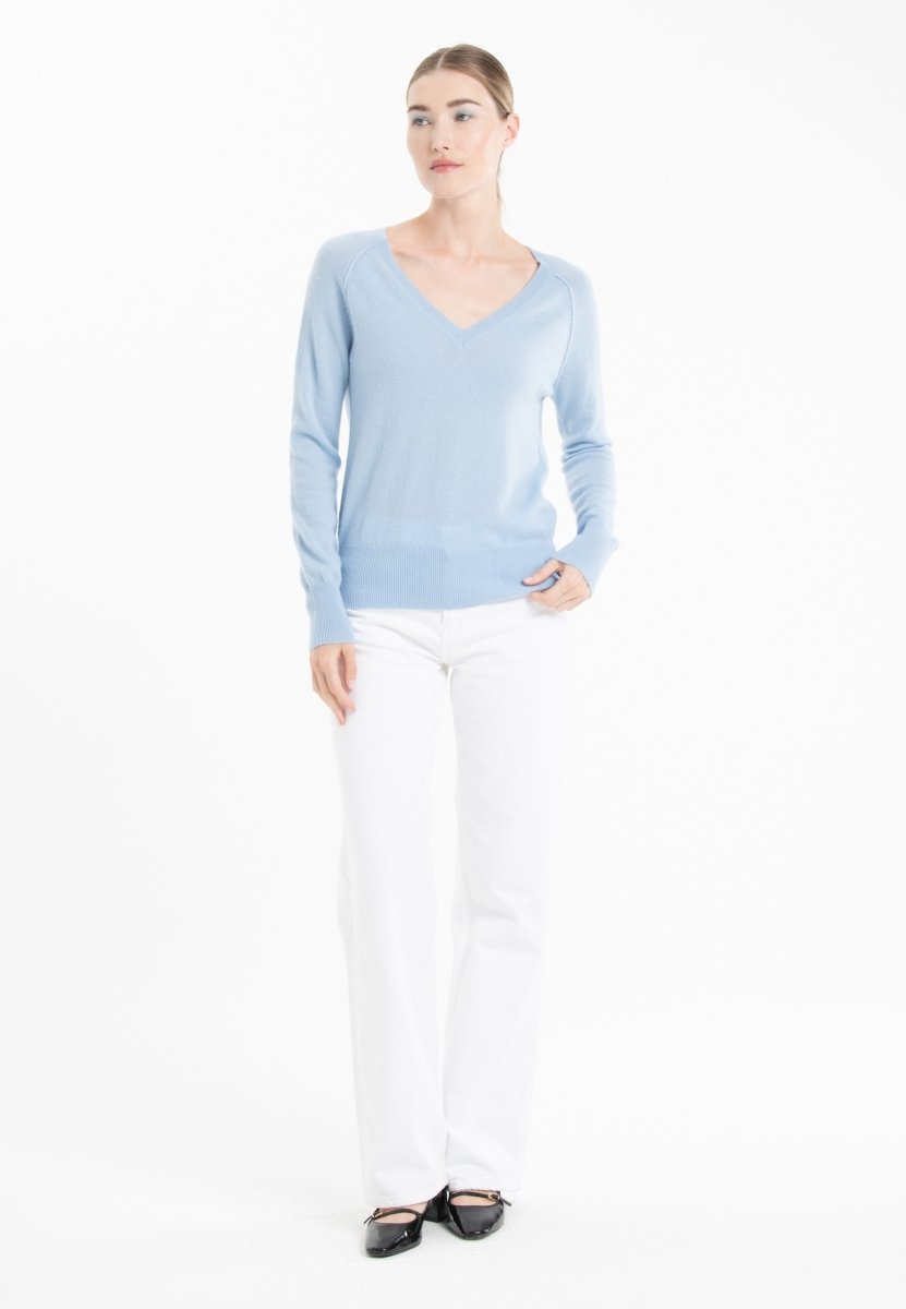 Pull col V cachemire baby blue femme - LILLY 6 - Studio cashmere8