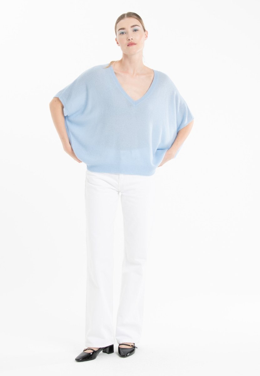 Pull col V cachemire baby blue femme - RIA 25 - Studio cashmere8