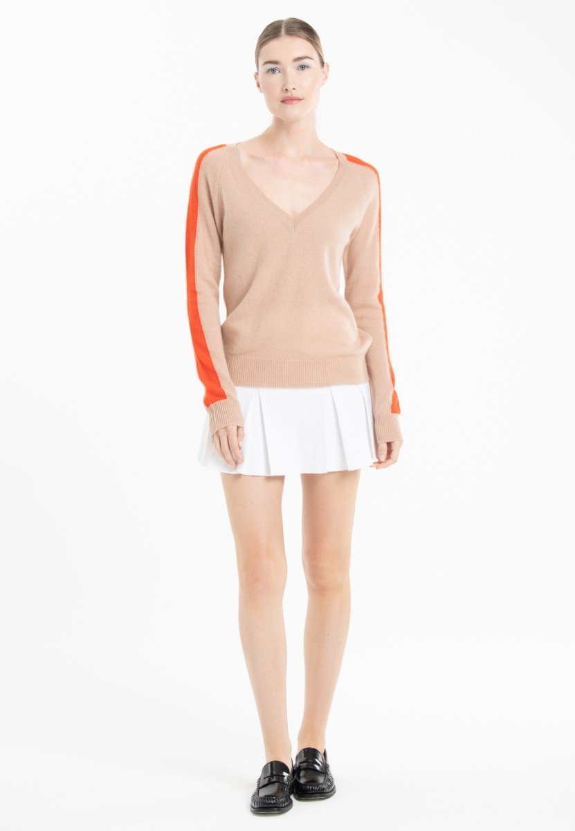 Pull col V cachemire camel clair/mandarine femme - RIA 1 - Studio cashmere8