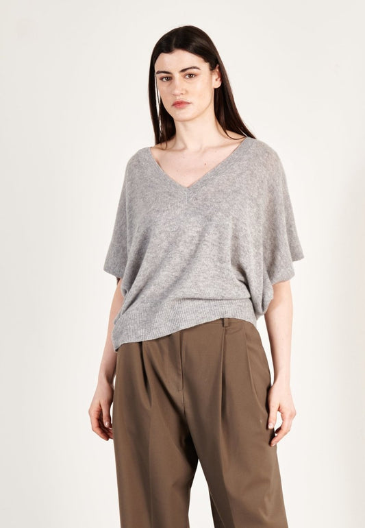 Pull col V cachemire gris clair femme - RIA 25 - Studio cashmere8