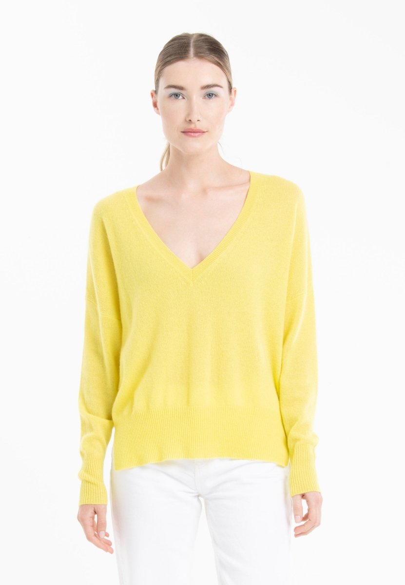 Pull col V cachemire jaune fluo femme - RIA 3 - Studio cashmere8