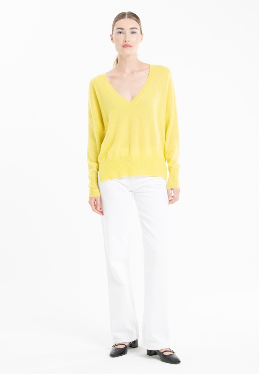 Pull col V cachemire jaune fluo femme - RIA 3 - Studio cashmere8
