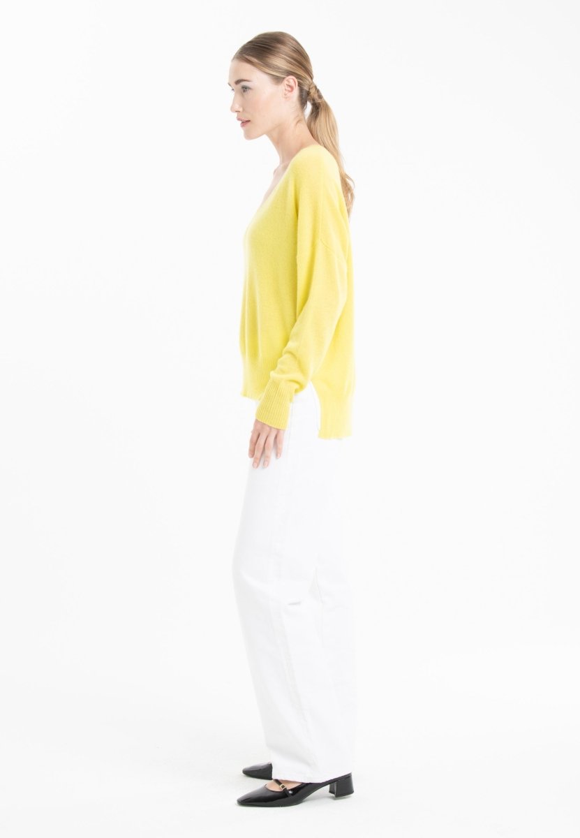 Pull col V cachemire jaune fluo femme - RIA 3 - Studio cashmere8