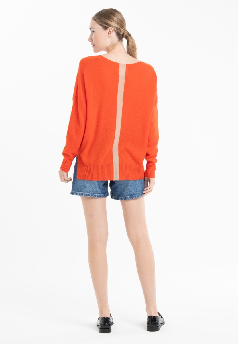 Pull col V cachemire mandarine/camel clair femme - NAMI 23 - Studio cashmere8