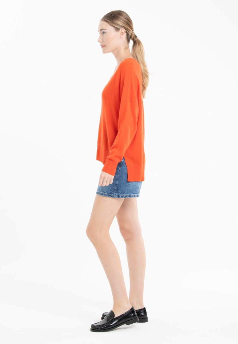 Pull col V cachemire mandarine/camel clair femme - NAMI 23 - Studio cashmere8