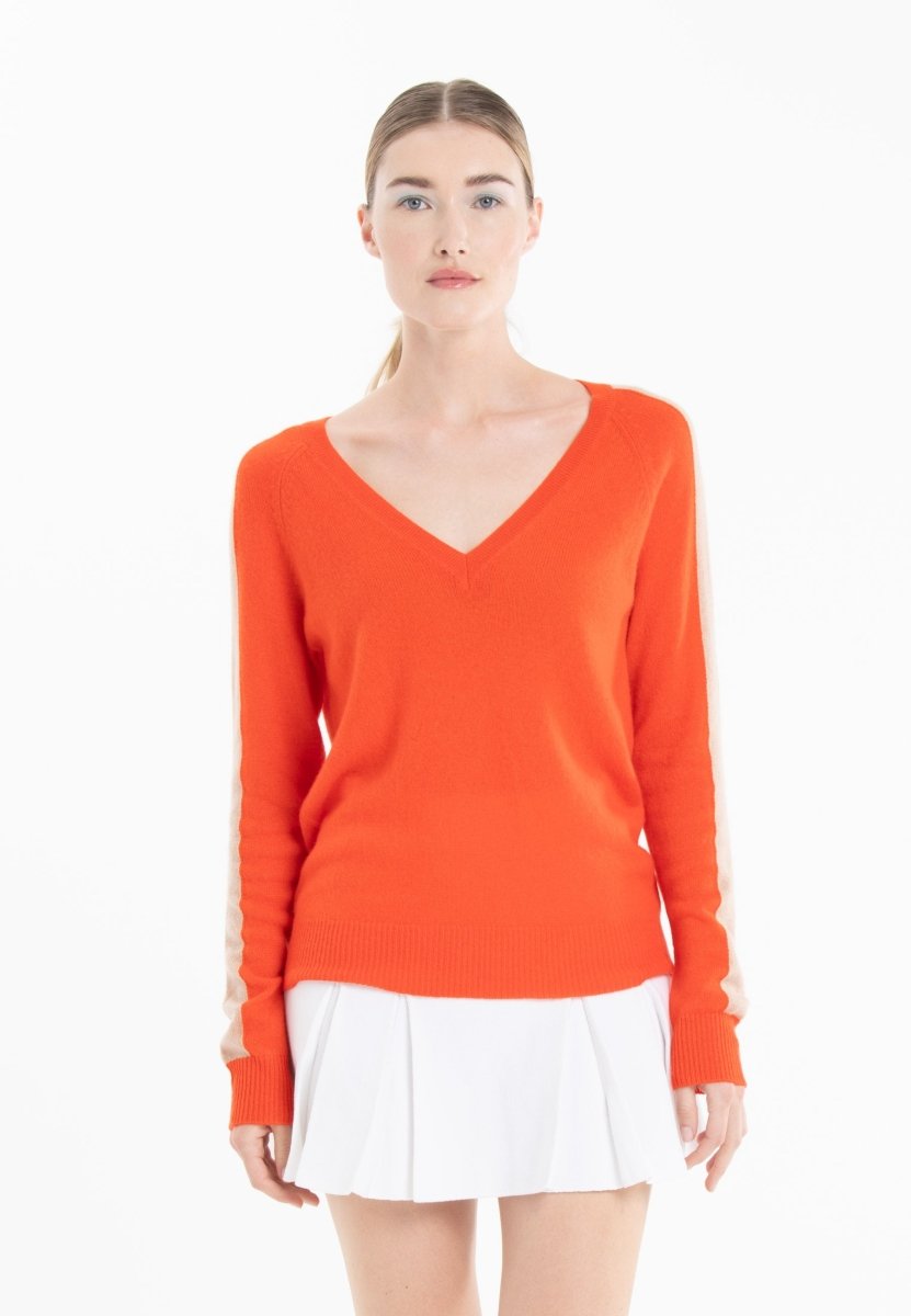 Pull col V cachemire mandarine/camel clair femme - RIA 1 - Studio cashmere8