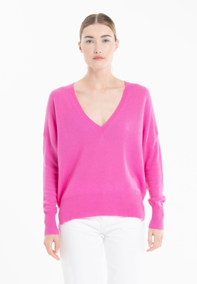 Pull col V cachemire rose barbie femme - RIA 3 - Studio cashmere8