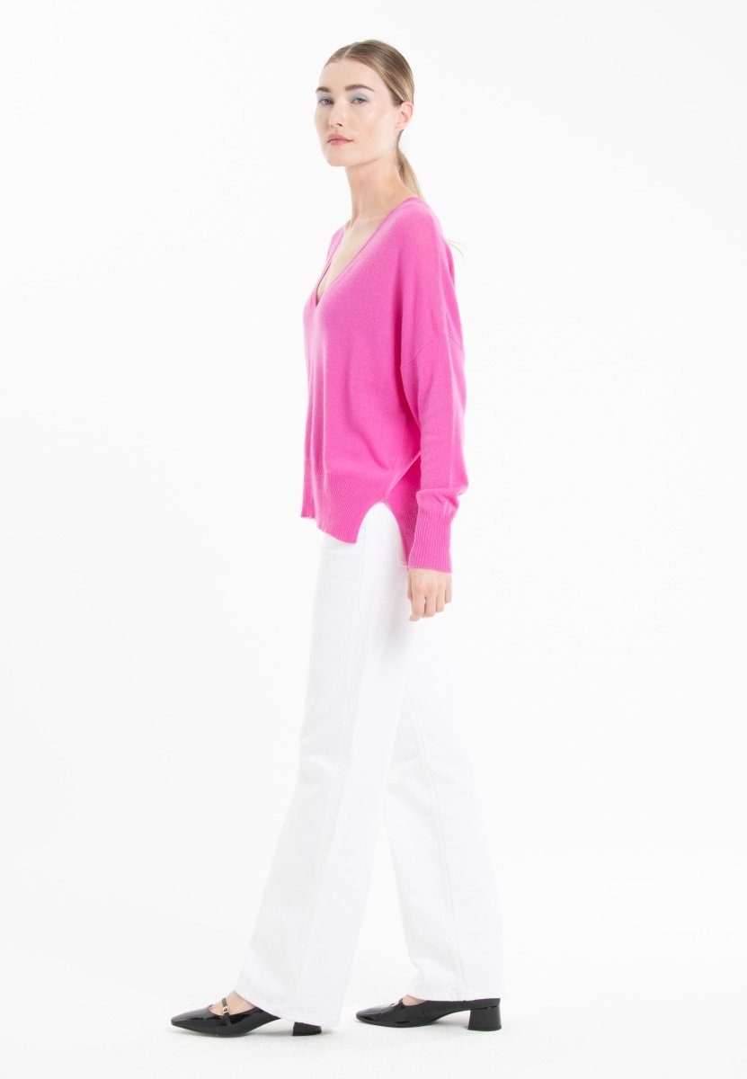Pull col V cachemire rose barbie femme - RIA 3 - Studio cashmere8