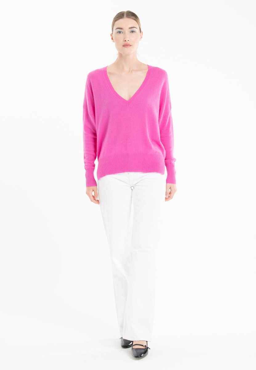 Pull col V cachemire rose barbie femme - RIA 3 - Studio cashmere8