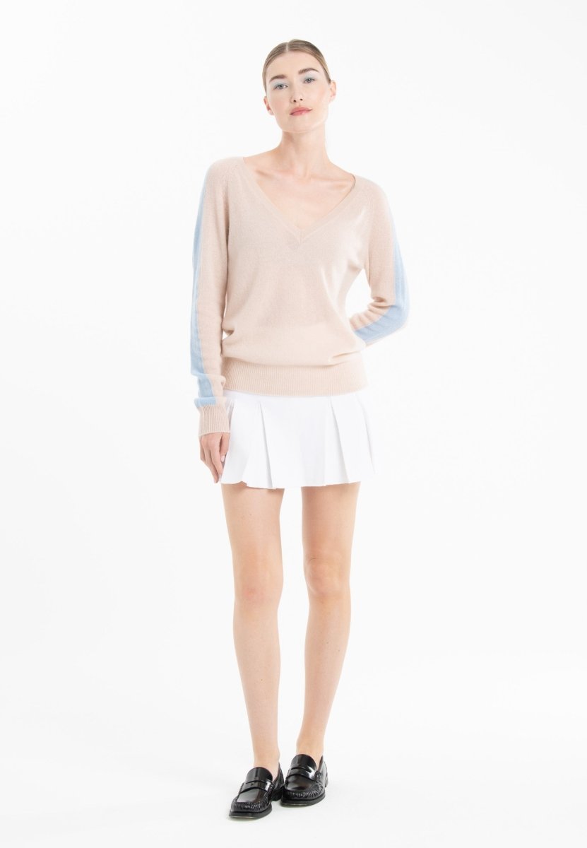 Pull col V cachemire skin/baby blue femme - RIA 1 - Studio cashmere8