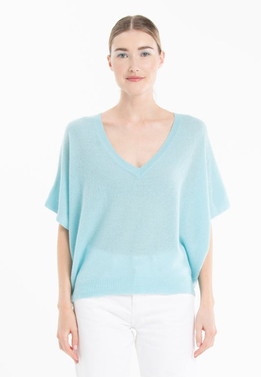 Pull col V cachemire turquoise femme - RIA 25 - Studio cashmere8