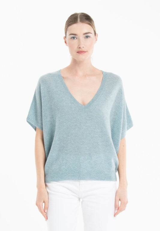 Pull col V cachemire vert d'eau femme - RIA 25 - Studio cashmere8